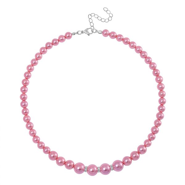 Rosa Muschelkernperlen und weiße Kristall, 45+5 cm image number 3