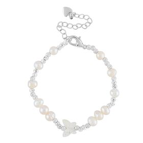 Weiße Muschelkernperle, Weiße Süßwasser Perle Armband ca. 15.25 cm + 3.5 cm Extender, Nickelfreies Messing Silberfarben