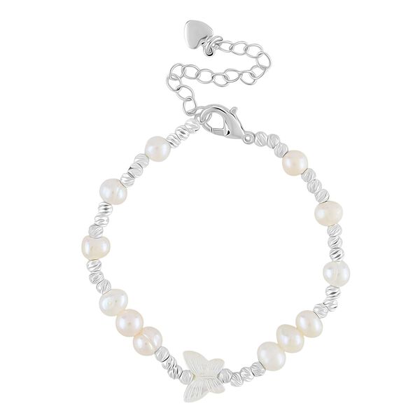 Wei&szlig;e Muschelkernperle, Wei&szlig;e S&uuml;&szlig;wasser Perle Armband ca. 15.25 cm + 3.5 cm Extender, Nickelfreies Messing Silberfarben