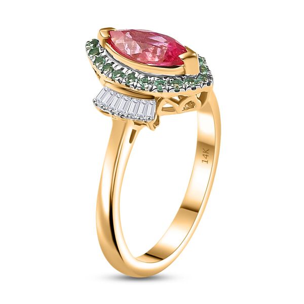 LUXORO zertifiziert und gepr&uuml;ft AAAA Padparadscha Saphir, Paraiba Turmalin und Diamant Ring in 585 Gold - 1,56 ct. image number 3