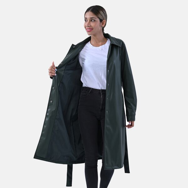 LA MAREY - Kunstleder Mantel, Größe L, Olivgrün image number 4