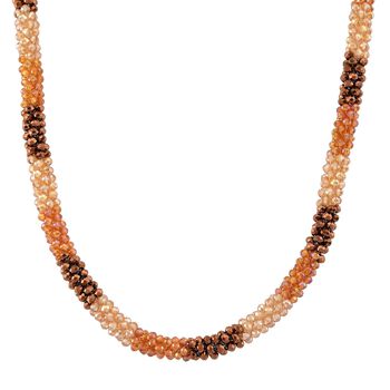 2er Set - Mehrfarbiger Kristall Halskette und Armband, flexibel, Orange-Gr&uuml;n