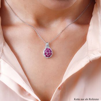 Afrikanischer Rubin und Zirkon-Cluster-Anh&auml;nger in Silber