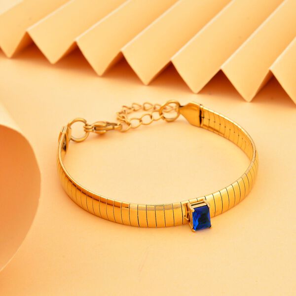 Blauer Zirkonia Armband, ca. 19 cm Reiner Edelstahl, vergoldet image number 1