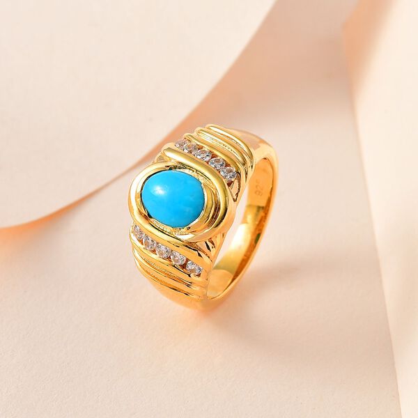 Amerikanischer nat&uuml;rlicher Sleeping Beauty T&uuml;rkis und Zirkon-Ring - 1,36 ct. image number 2