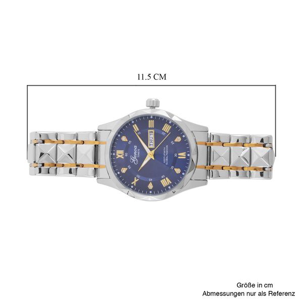 GENOA Kristall Quarzuhr, Blaues Zifferblatt, Edelstahlarmband, Bicolor image number 7