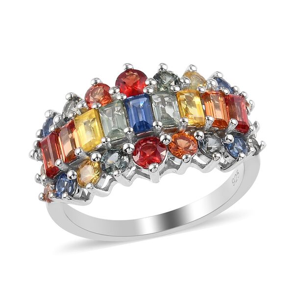 Mehrfarbig Saphir Cluster Ring 925 Silber Platin-&Uuml;berzug image number 5
