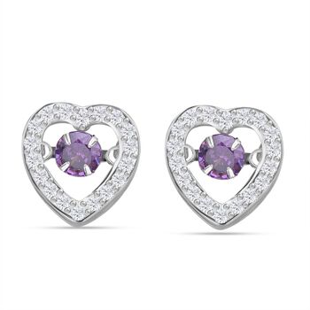 Lila und wei&szlig;e Zirkonia Ohrringe in Herzform, 925 Silber rhodiniert, ca. 1.50 ct
