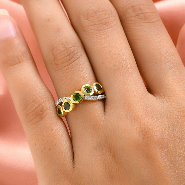 Nat&uuml;rlicher Chromdiopsid und Zirkon Ring 925 Silber vergoldet  ca. 1,18 ct image number 3