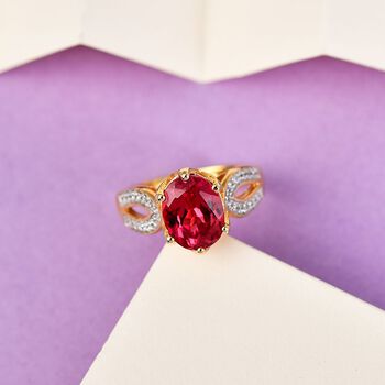 Lab Grown Padparadscha-Saphir, Wei&szlig;er Zirkon Ring, 925 Silber Gelbgold Vermeil (Gr&ouml;&szlig;e 19.00) ca. 4.24 ct