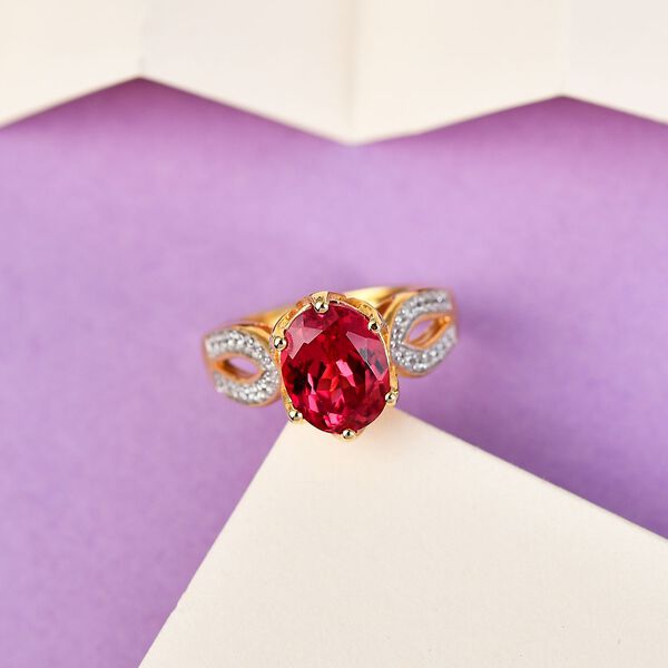 Lab Grown Padparadscha-Saphir, Wei&szlig;er Zirkon Ring, 925 Silber Gelbgold Vermeil (Gr&ouml;&szlig;e 19.00) ca. 4.24 ct image number 2