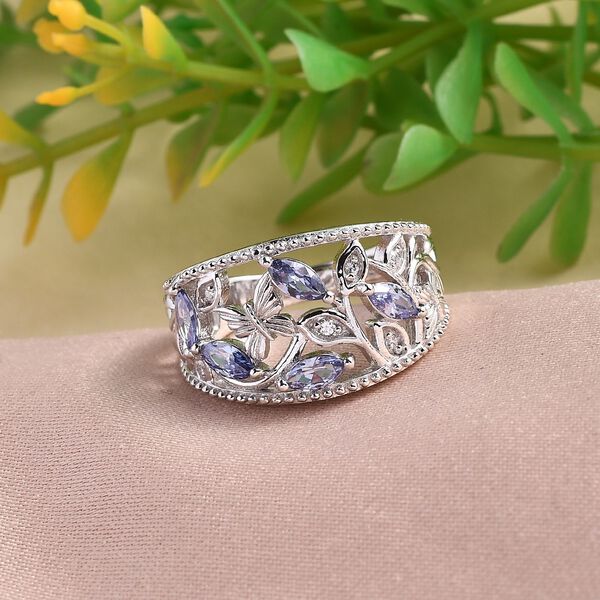 Tansanit Zirkonia, Wei&szlig;er Zirkonia Ring Messing (Gr&ouml;&szlig;e 16.00) image number 1