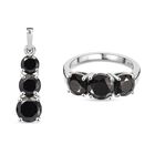 2er Set - Elite Shungit Ring und Anhänger, 925 Silber rhodiniert (Größe 19.00), ca. 3.90 ct