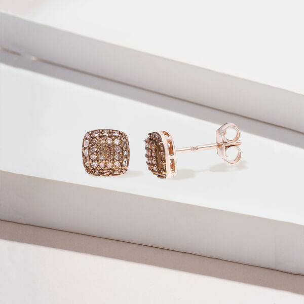 Nat&uuml;rliche Champagner Diamant Ohrringe, 925 Silber Ros&eacute;gold Vermeil, ca. 0.33 ct image number 2