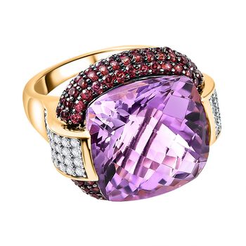 AAA Rose De France Amethyst, Rhodolith Granat Ringe 925 Silber Gelbgold Vermeil (Gr&ouml;&szlig;e 17.00) ca. 20,61 ct