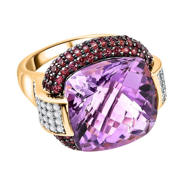 AAA Rose De France Amethyst, Rhodolith Granat und Zirkon-Ring - 20,61 ct.