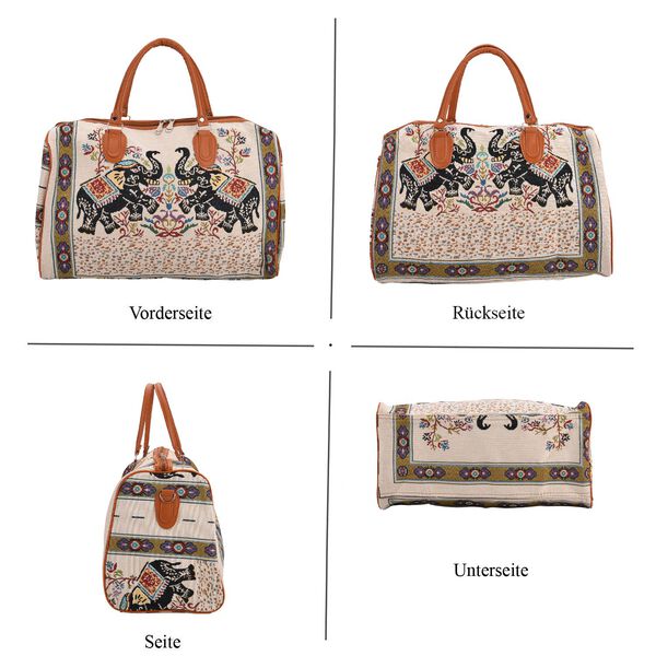 Reisetasche, 45x23x27cm, Cremefarben mit Elefantenmuster image number 4