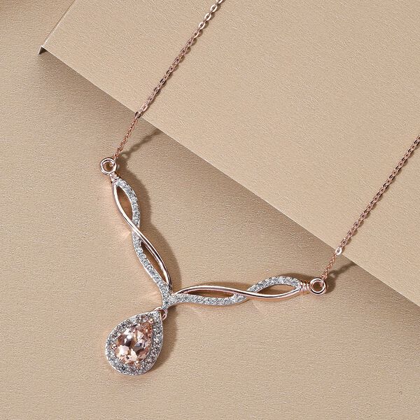 Morganit und wei&szlig;e Zirkon-Halskette, ca. 45 cm, 925 Silber Ros&eacute;gold Vermeil ca. 2.03 ct image number 3