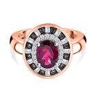Nat&uuml;rlicher Rhodolith Granat, Wei&szlig;er und Champagner Zirkon Ring 925 Silber 750 Ros&eacute;gold Vermeil (Gr&ouml;&szlig;e 20.00) ca. 2.37 ct
