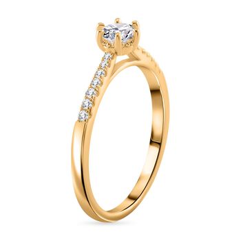 Moissanit Ring, 925 Silber 750 Gelbgold Vermeil - 0,42 ct.