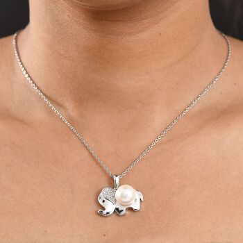 Wei&szlig;er S&uuml;&szlig;wasserperle und Zirkon Anh&auml;nger mit 50cm Kette