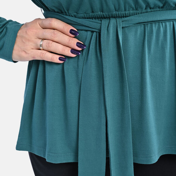 TAMSY - Bluse in Wickeloptik mit V-Ausschnitt, Größe L, Blaugrün image number 4