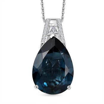 D'Joy London Blautopas und Moissanit Anh&auml;nger mit 50cm Kette - 12,69 ct.
