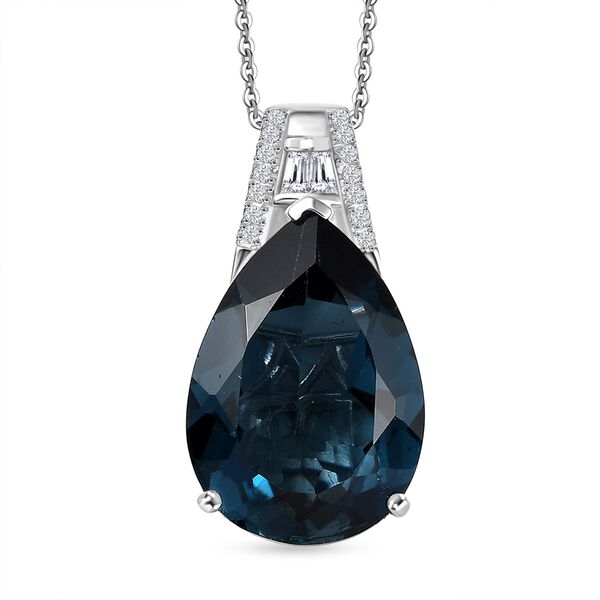 D'Joy London Blautopas und Moissanit Anh&auml;nger mit 50cm Kette - 13,20 ct.