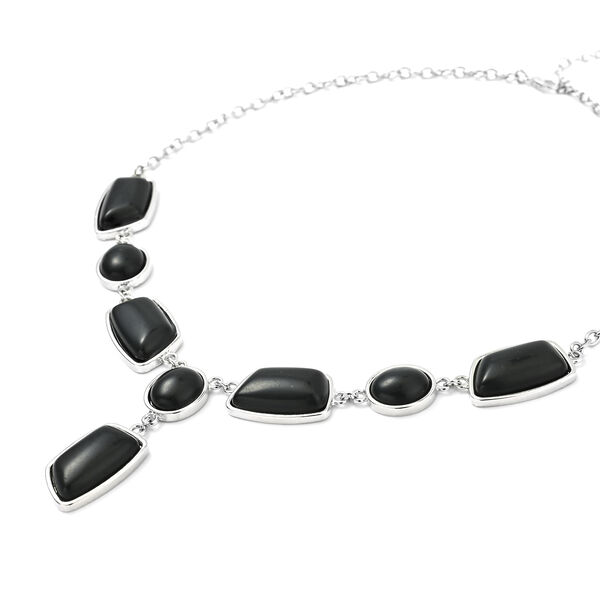 Schwarze Achat-Halskette, 45 cm, silberfarben ca. 120,50 ct image number 3