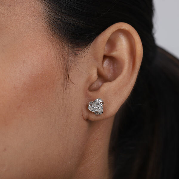 D'Joy wei&szlig;e Diamant Liebesknoten Ohrstecker, 925 Silber platiniert - 0,25 ct. image number 3