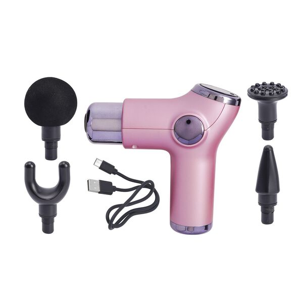 Mini-Muskel-Massage-Pistole mit 4 Massagek&ouml;pfen, 32 St&auml;rken, Rosa image number 9