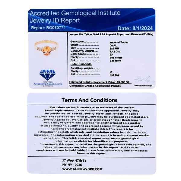 LUXORO zertifiziert und gepr&uuml;ft AAA kaiserlicher Topas und Diamant Ring in 417 Gold - 1,55 ct. image number 5