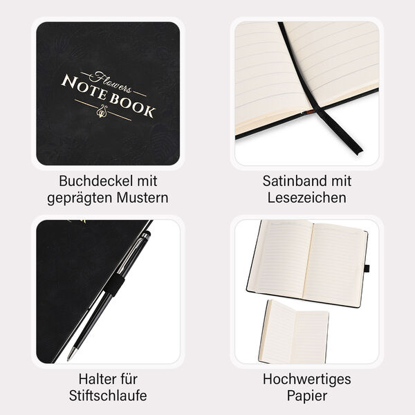 Premium Set; Notizbuch und Taschentagebuch mit geschnitztem, samtigem Hardcover und Kugelschreiber, Schwarz image number 3