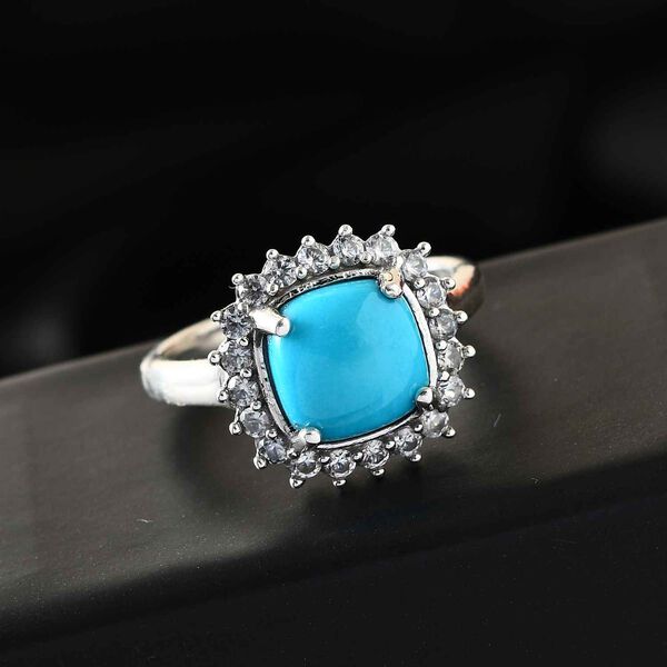 Nat&uuml;rlicher Sleeping Beauty T&uuml;rkis Halo-Ring 925 Silber Platin-&Uuml;berzug image number 2
