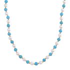 Blauer Howlit, Weiße Muschelkernperle Halskette ca. 45 cm+ 5 cm Extender, Standard gelb vergoldet