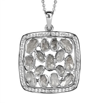 Handgearbeiteter, nat&uuml;rlicher Polki Diamant Anh&auml;nger mit Kette, 925 Silber platiniert ca. 1.00 ct