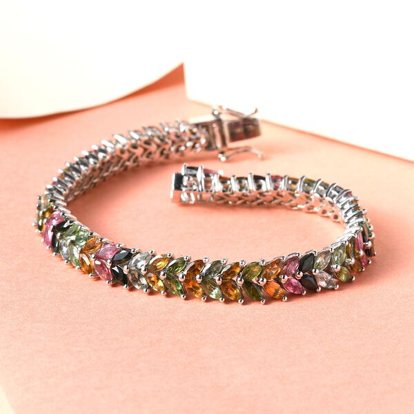 Natürliches mehrfarbiges-Turmalin Armband, ca. 20 cm, 925 Silber platiniert ca. 15.73 ct image number 2