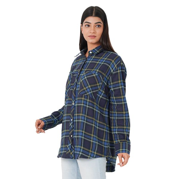 TAMSY - Damen, gewebte Hemdbluse, Gr&ouml;&szlig;e 38, Blau und Schwarz image number 3