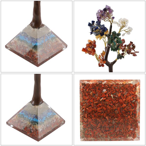 LIVMORE Edelsteinbaum mit Orgonit Basis, Sieben Chakren, 23 cm, 230 Perlen, Mehrfarbig image number 7