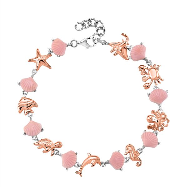 D'Joy Nat&uuml;rlicher Rosa K&ouml;nigsmuschel Perle (8x7 mm) Armband ca. 20 cm 925 Silber rhodiniert image number 0