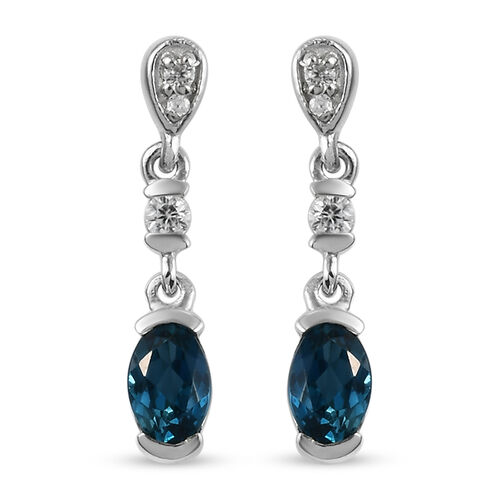 London Blau Topas und Zirkon Ohrhänger 925 Silber platiniert ca. 1,60 ct  image number 0