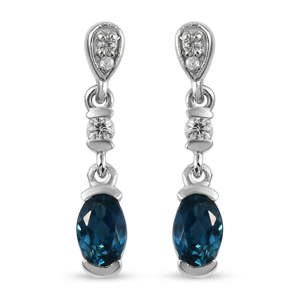 London Blau Topas und Zirkon Ohrhänger 925 Silber platiniert ca. 1,60 ct  image number 0