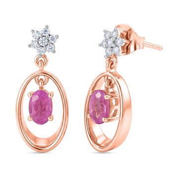 D'Joy Ilakaka Rosa Saphir (Fissure gef&uuml;llt), Wei&szlig;er Zirkon Ohrringe 925 Silber 750 Ros&eacute;vergoldet ca. 1.61 ct