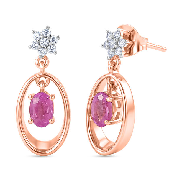 D'Joy Ilakaka Rosa Saphir (Fissure gef&uuml;llt), Wei&szlig;er Zirkon Ohrringe 925 Silber 750 Ros&eacute;vergoldet ca. 1.61 ct