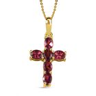 AA Rubellit Kreuz-Anhänger mit Kette, 925 Silber Gelbgold Vermeil ca. 1.09 ct
