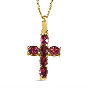 AA Rubellit Kreuz-Anh&auml;nger mit Kette, 925 Silber Gelbgold Vermeil ca. 1.09 ct