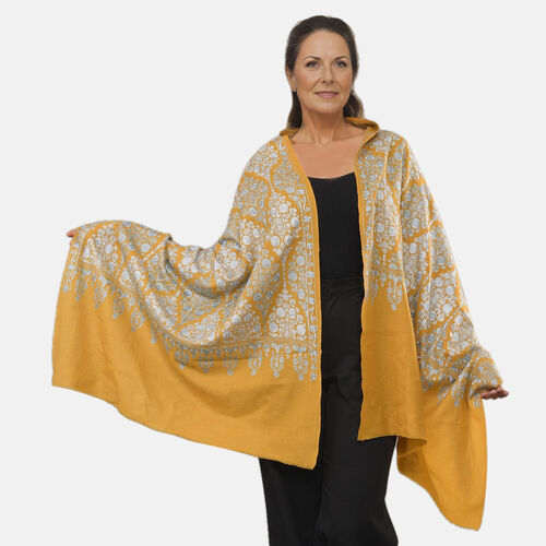 Premium Kollektion: Bestickter Schal aus Merinowolle und Naturseide, 70 x 190 cm, gelb image number 0