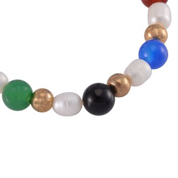 Flexibles Multi-Achat und wei&szlig;es S&uuml;&szlig;wasserperlen-Armband - 95 ct.