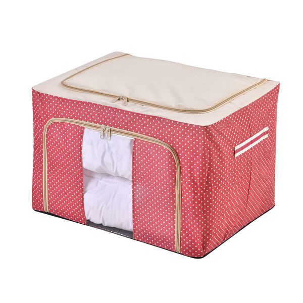66L Stapelbare Aufbewahrungsbox mit Metallrahmen, Rotes Punkte Muster image number 5