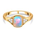 Natürlicher, äthiopischer Welo Opal, Weißer Zirkon Ring, 925 Silber vergoldet (Größe 18.00) ca. 1,04 ct